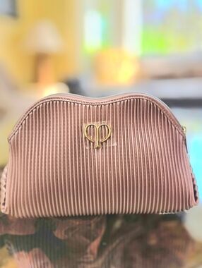 Cle de Peau Blush Pink Ribbed Cosmetic Pouch with Gold Accent